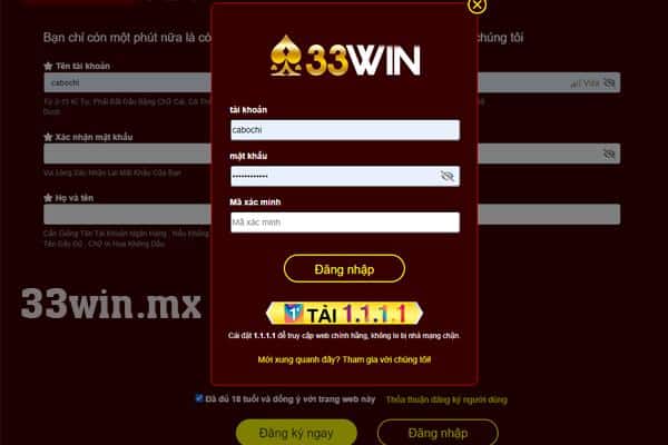 Hoàn tất lại thông tin khi quên mật khẩu 33win 