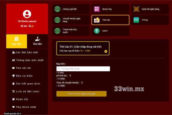 Nạp tiền vào tài khoản cá cược tại website nhà cái