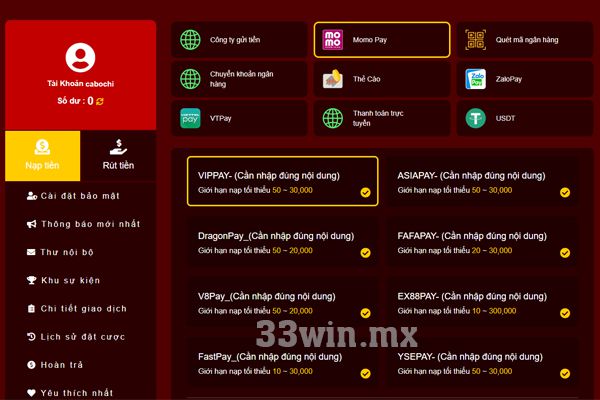 Phương thức nạp tiền 33win hiệu quả nhất cho anh em